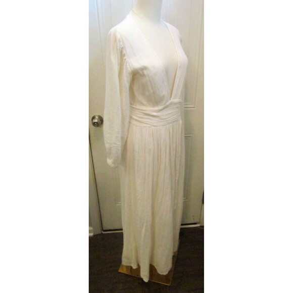 AYA Lapis Maxi Dress Cotton Gauze V Neck Slit Flowy Ivory Womens Size M - Picture 7 of 8